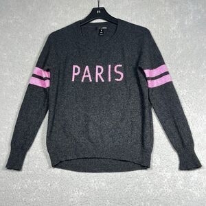 AQUA Crewneck Sweater Cashmere Women's Size Small Dark Gray-Pink "Paris" Logo
